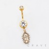 DANGLING COFFIN CHARM WITH AN EMBOSSED CROSS BELLY BUTTON NAVEL RING 316L SURGICAL STEEL